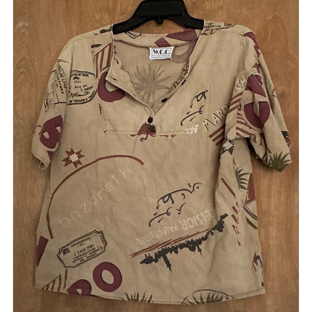 West Coast Connection Graphic Print Short Sleeve Pull Over Shirt S/M 3 Buttons